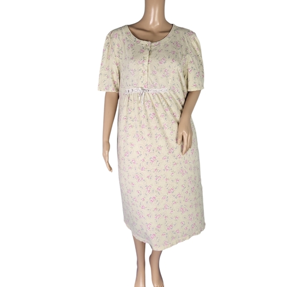 Maidenform Yellow Rose Nightgown RosesFloral Cotton Lace Grannycore - Picture 2 of 4